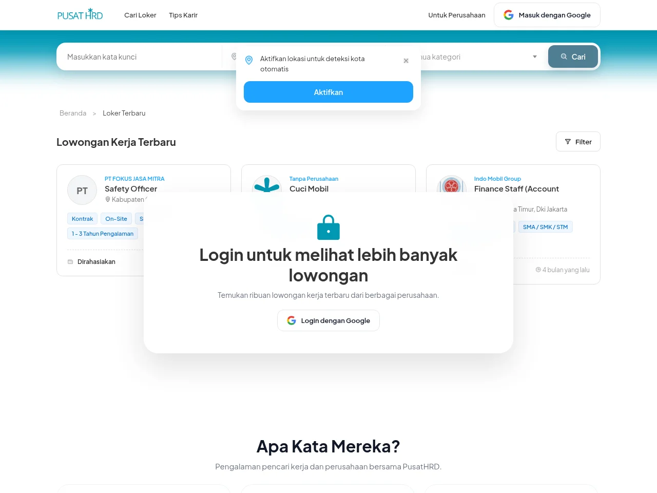 Pusat HRD screenshot Pusat HRD job board platform screenshot showing job search interface