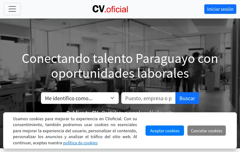 CVoficial Paraguay job board platform screenshot showing job search interface