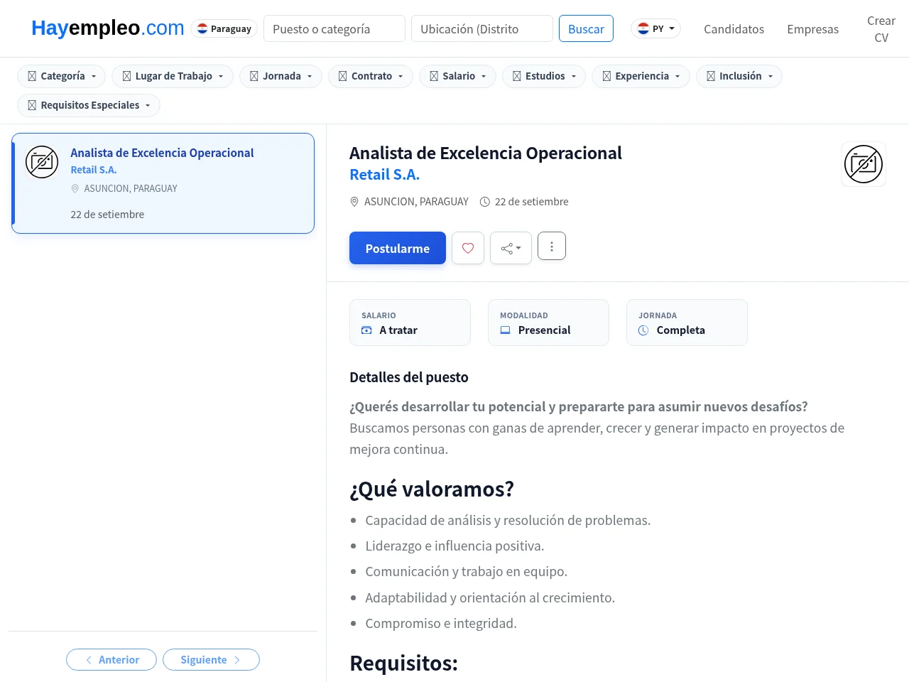 Hayempleo.com job board platform screenshot showing job search interface