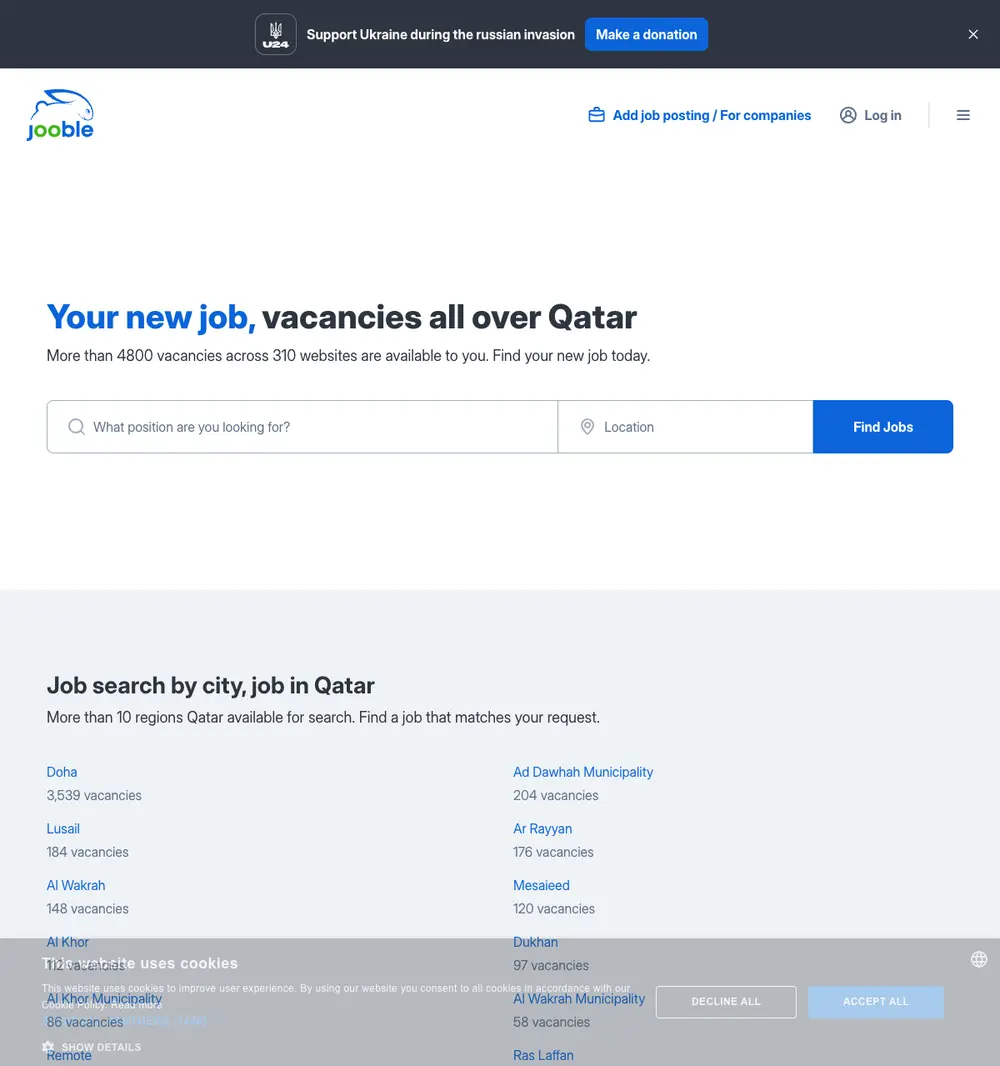 Jooble job board platform screenshot showing job search interface