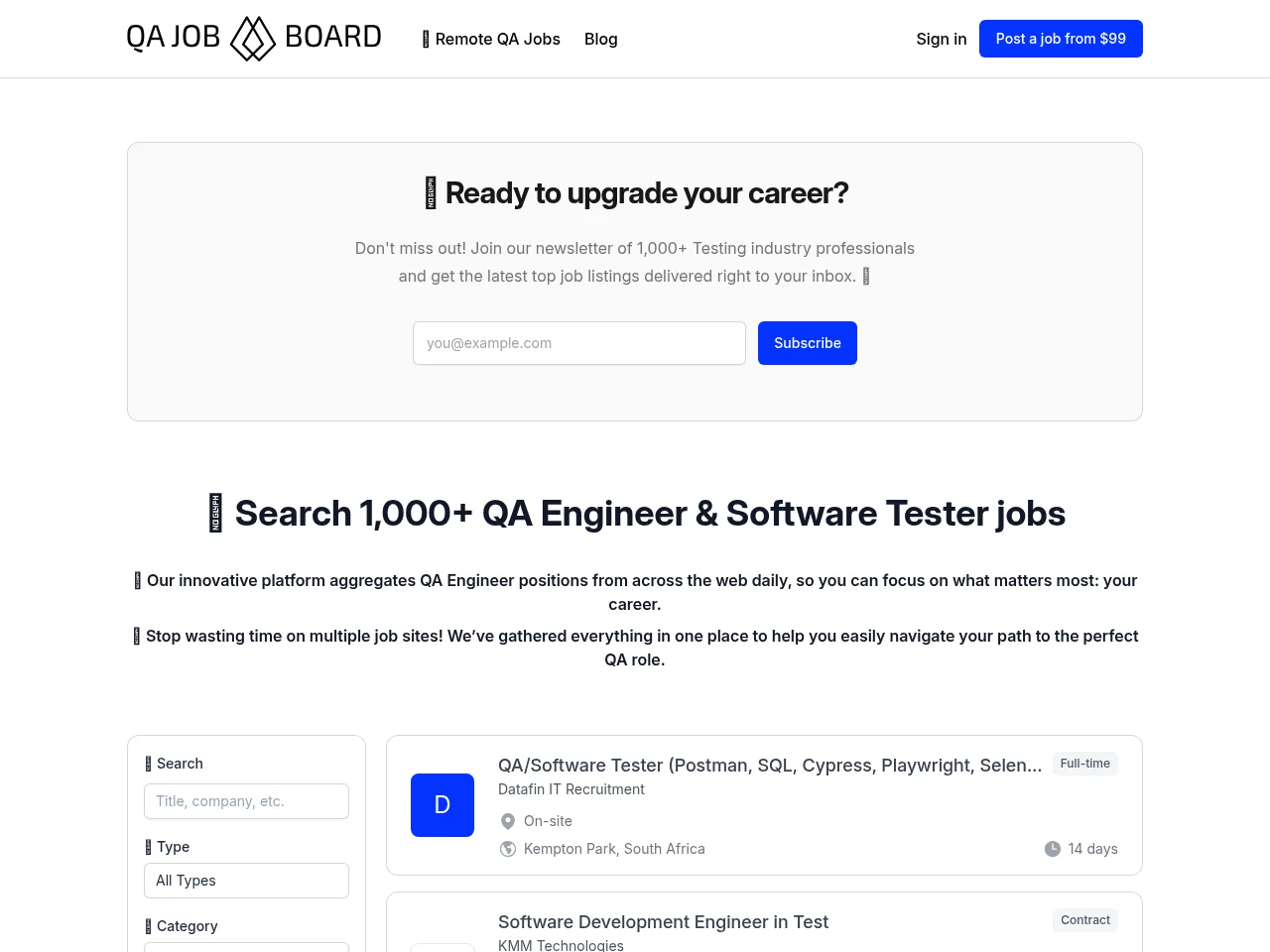 QA Job Board screenshot QA Job Board job board platform screenshot showing job search interface