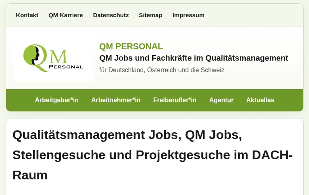 QM PERSONAL job board platform screenshot showing job search interface