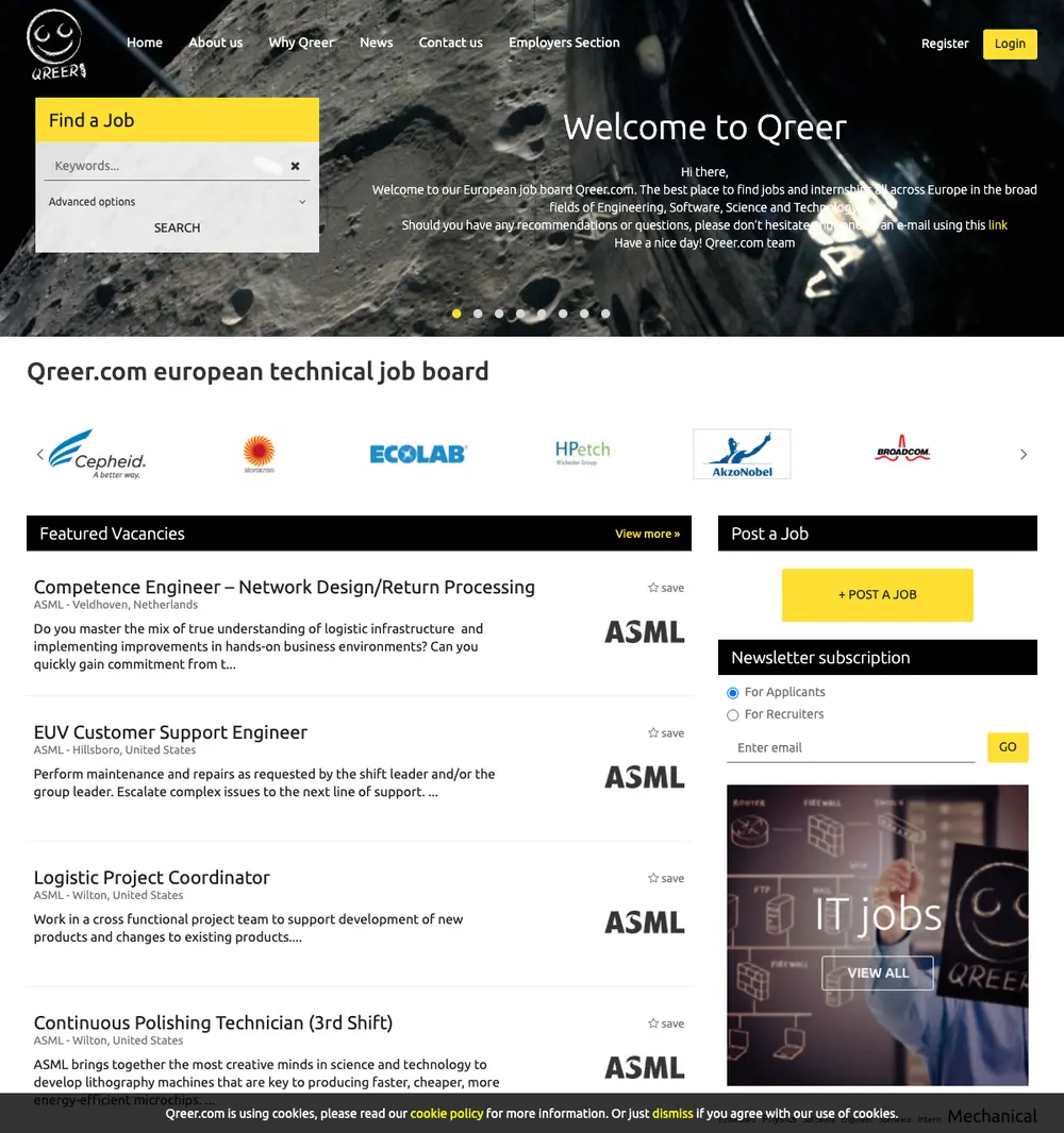 Qreer.com job board platform screenshot showing job search interface