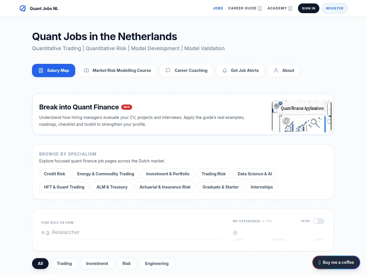 QuantJobs.nl screenshot QuantJobs.nl job board platform screenshot showing job search interface