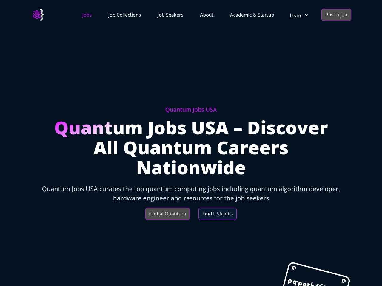 Quantum Jobs USA job board platform screenshot showing job search interface