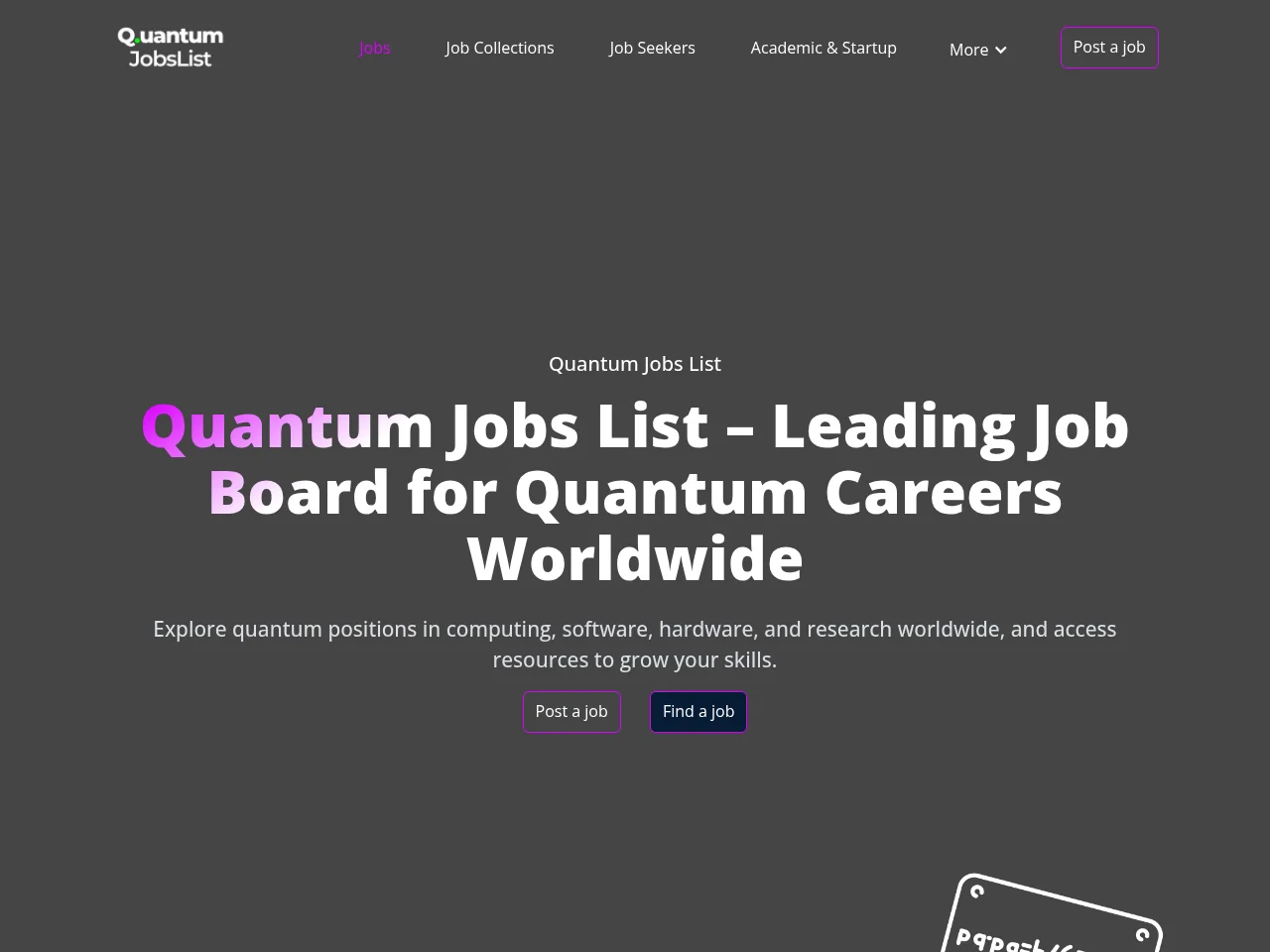 Quantum Jobs List job board platform screenshot showing job search interface