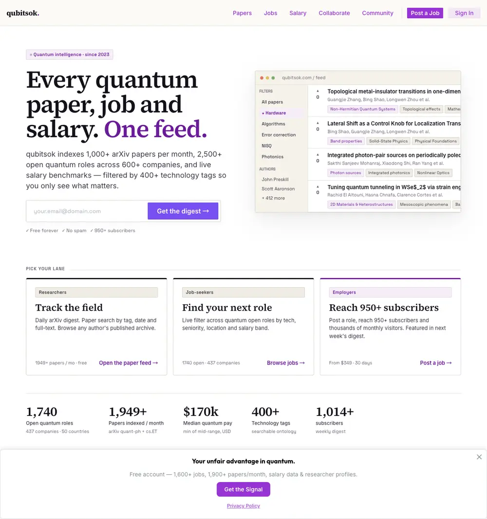 qubitsok job board platform screenshot showing job search interface