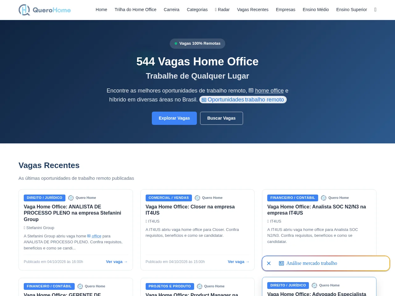 Quero Home screenshot Quero Home job board platform screenshot showing job search interface