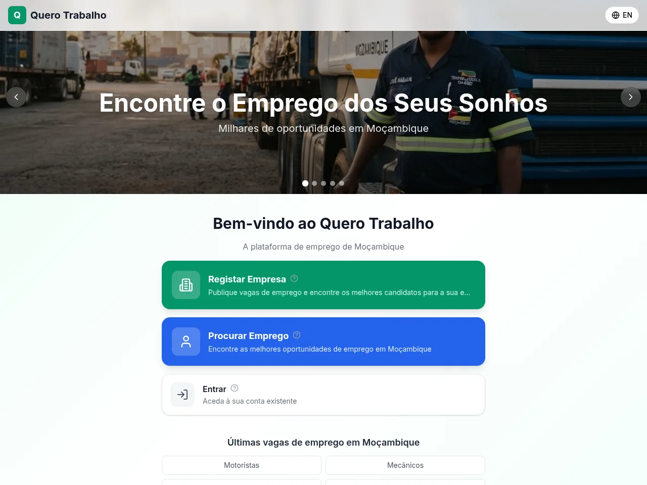 Quero Trabalho job board platform screenshot showing job search interface