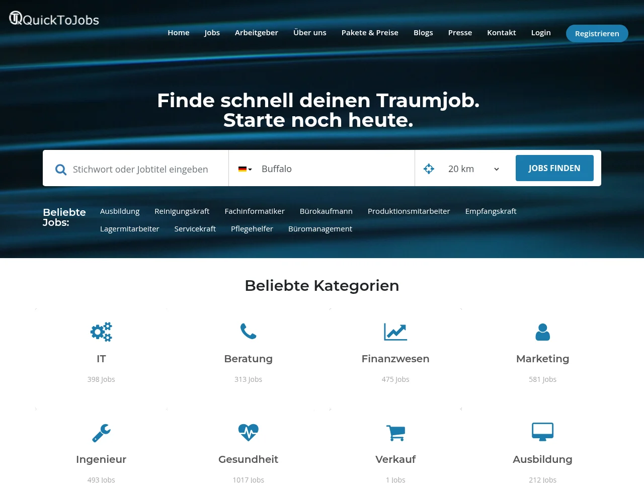 Quicktojobs screenshot Quicktojobs job board platform screenshot showing job search interface