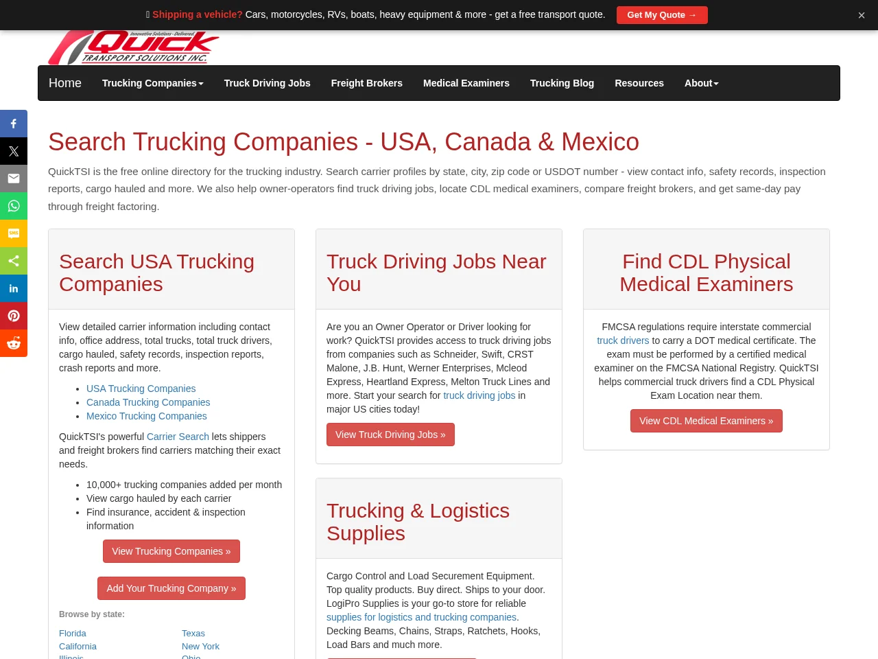 QuickTSI job board platform screenshot showing job search interface