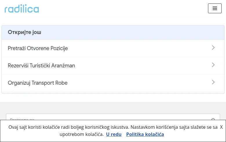 Radilica.rs screenshot Radilica.rs job board platform screenshot showing job search interface