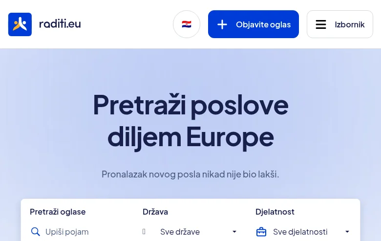 raditi.eu job board platform screenshot showing job search interface