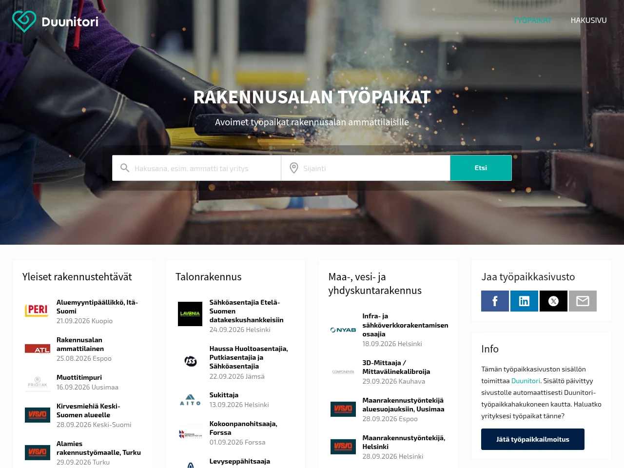 Raksaduunit job board platform screenshot showing job search interface