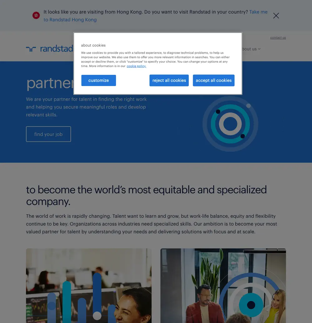 Randstad job board platform screenshot showing job search interface