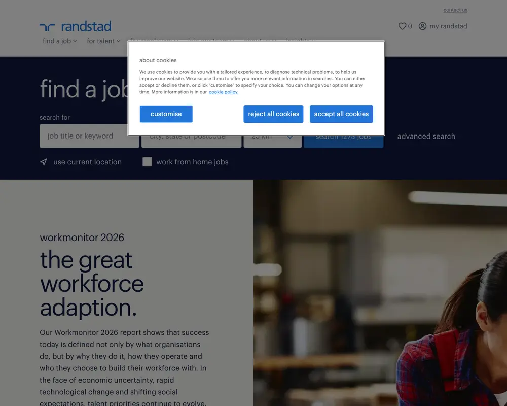 Randstad Australia job board platform screenshot showing job search interface