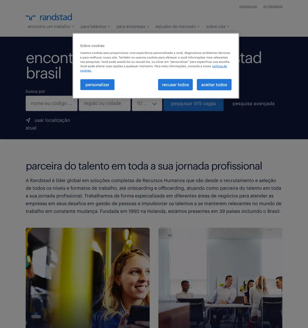 Randstad Brasil job board platform screenshot showing job search interface