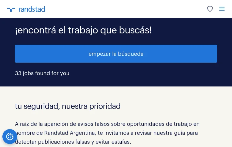 Randstad Uruguay job board platform screenshot showing job search interface