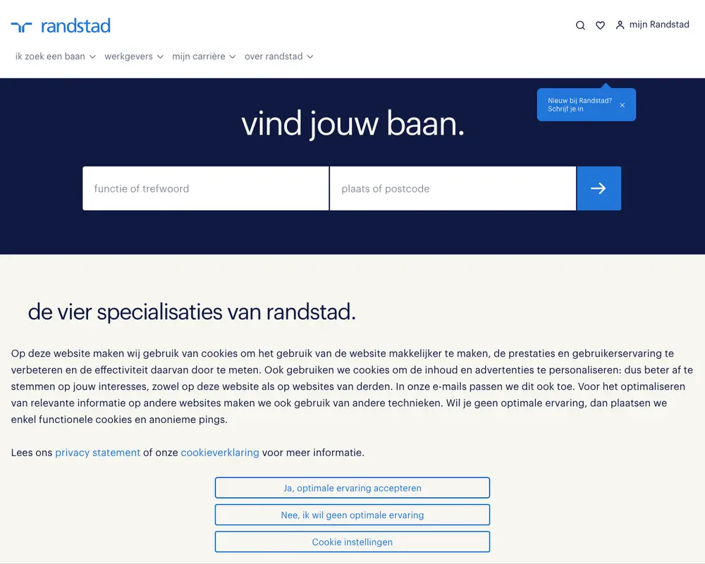 Randstad job board platform screenshot showing job search interface