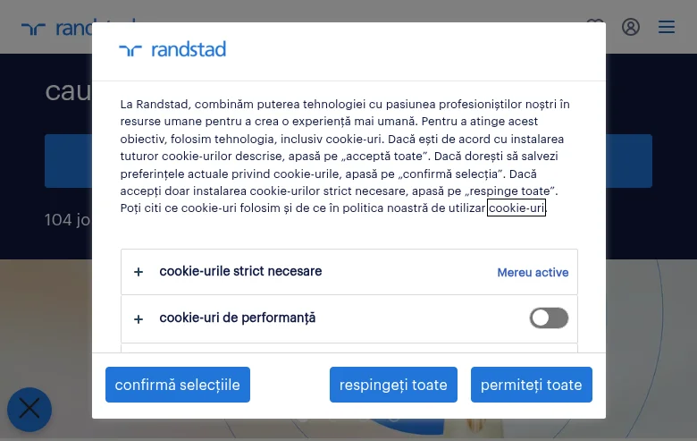 Randstad Romania screenshot Randstad Romania job board platform screenshot showing job search interface