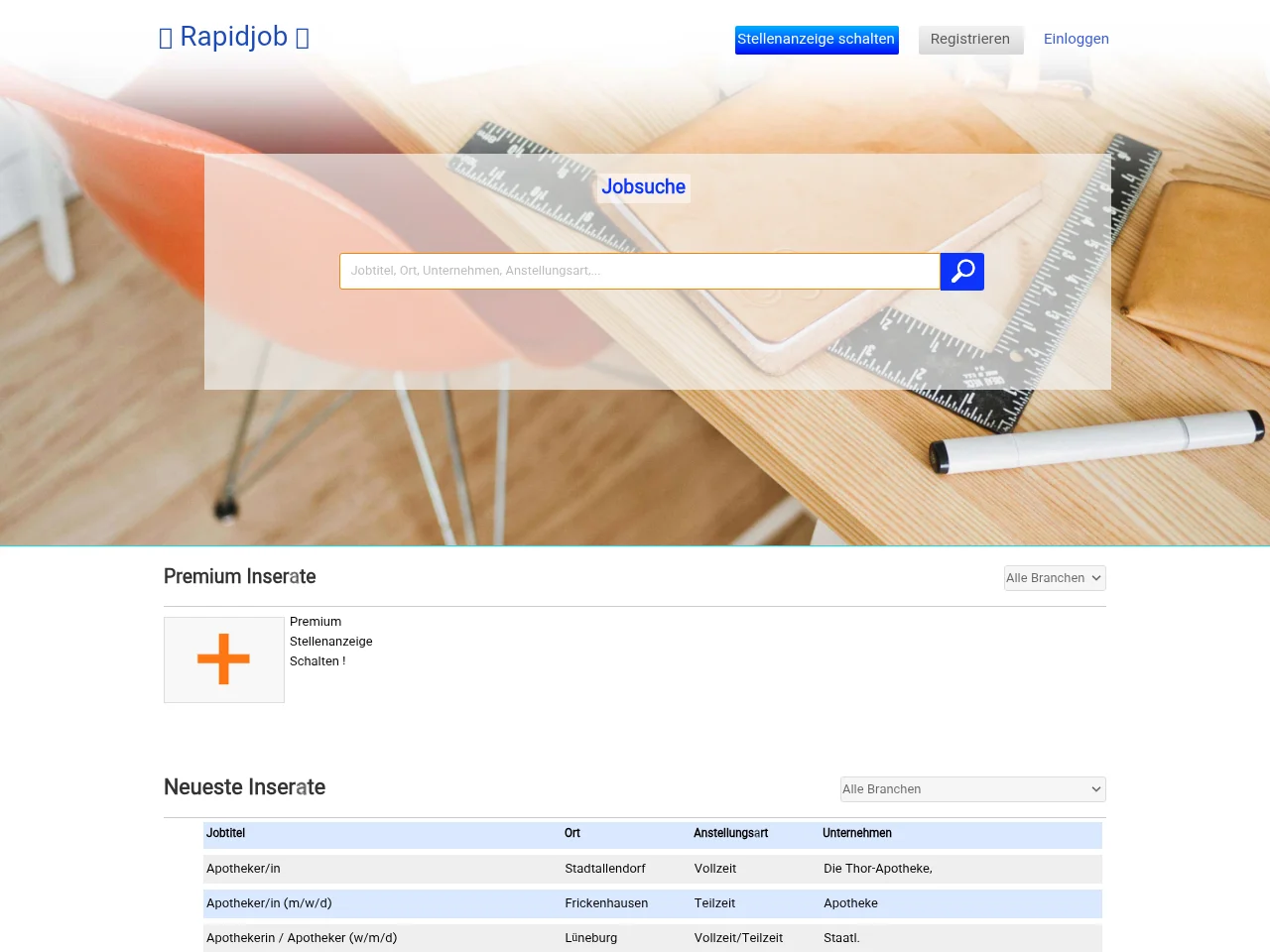 RapidJob job board platform screenshot showing job search interface