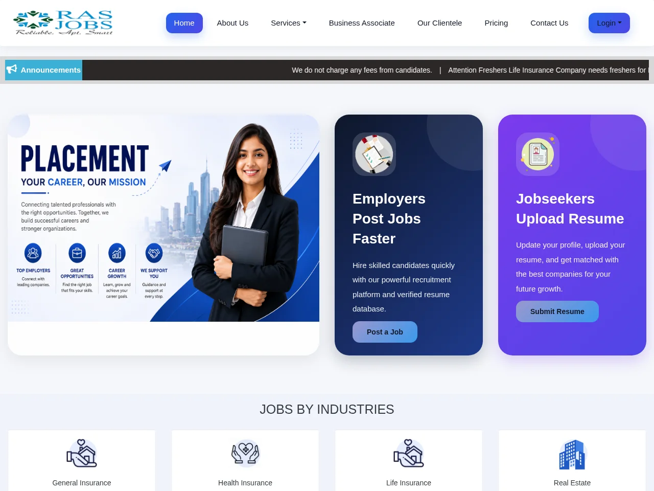 RAS JOB screenshot RAS JOB job board platform screenshot showing job search interface