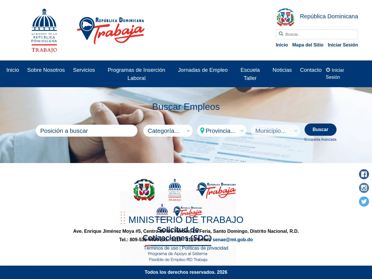 RD Trabaja job board platform screenshot showing job search interface