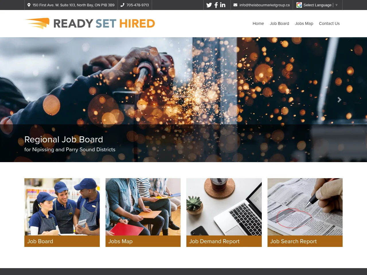 Ready Set Hired job board platform screenshot showing job search interface
