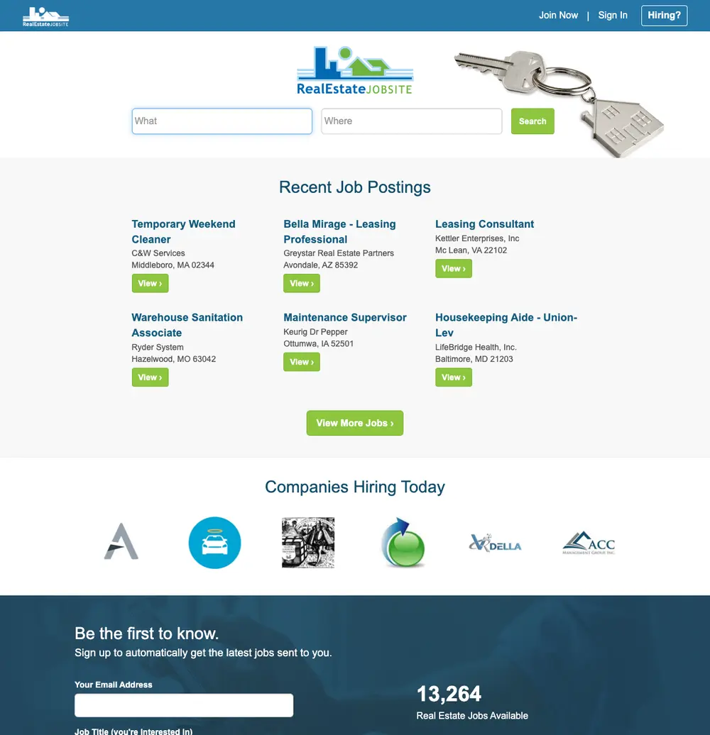 RealEstateJobSite screenshot RealEstateJobSite job board platform screenshot showing job search interface