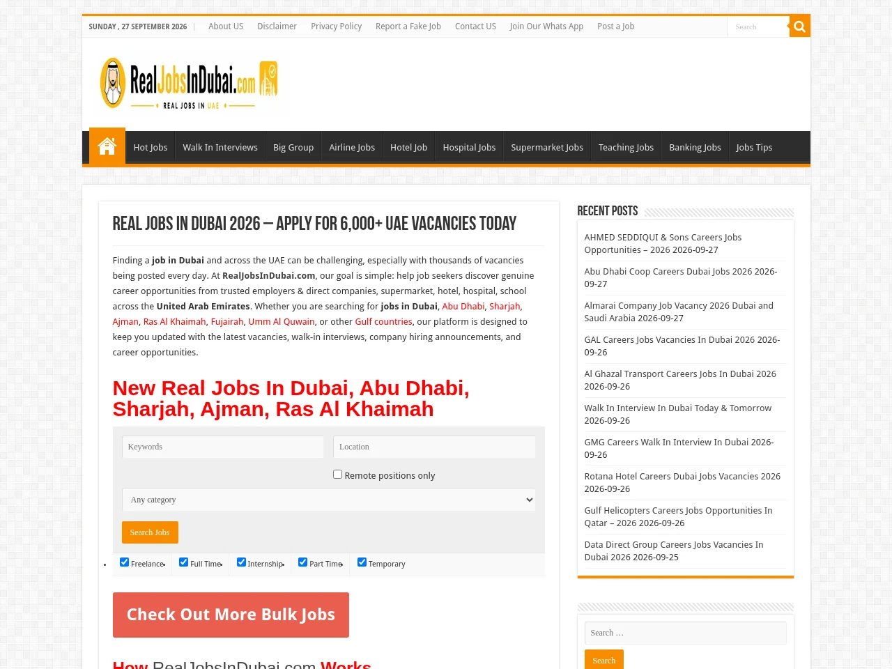 RealJobsInDubai.com screenshot RealJobsInDubai.com job board platform screenshot showing job search interface