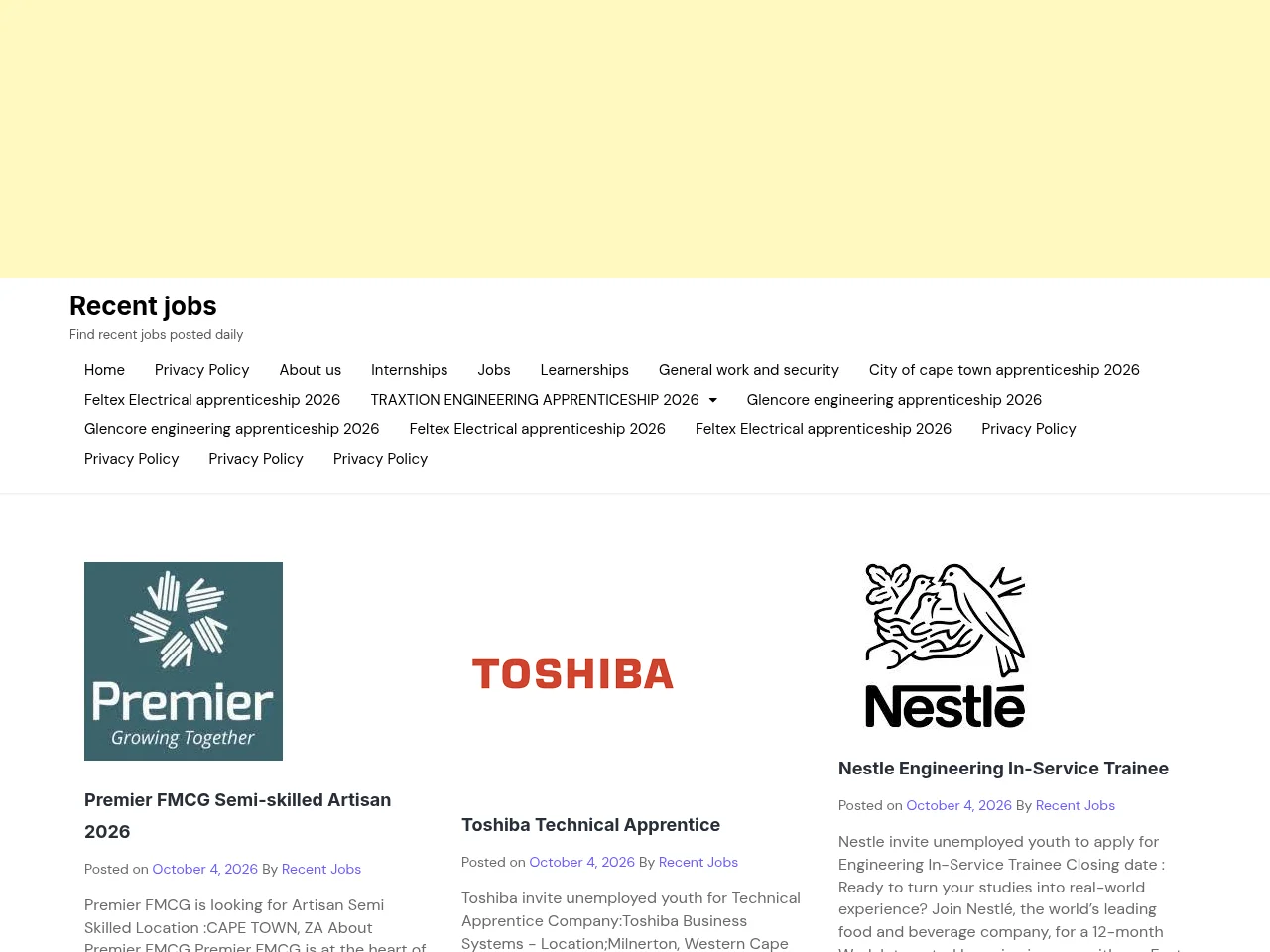 Recent Jobs job board platform screenshot showing job search interface
