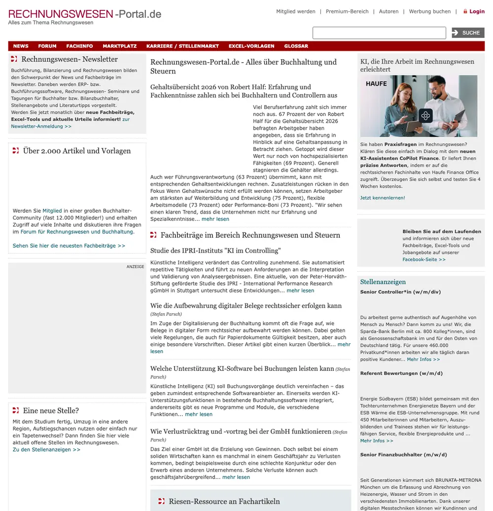 Rechnungswesen-Portal.de screenshot Rechnungswesen-Portal.de job board platform screenshot showing job search interface