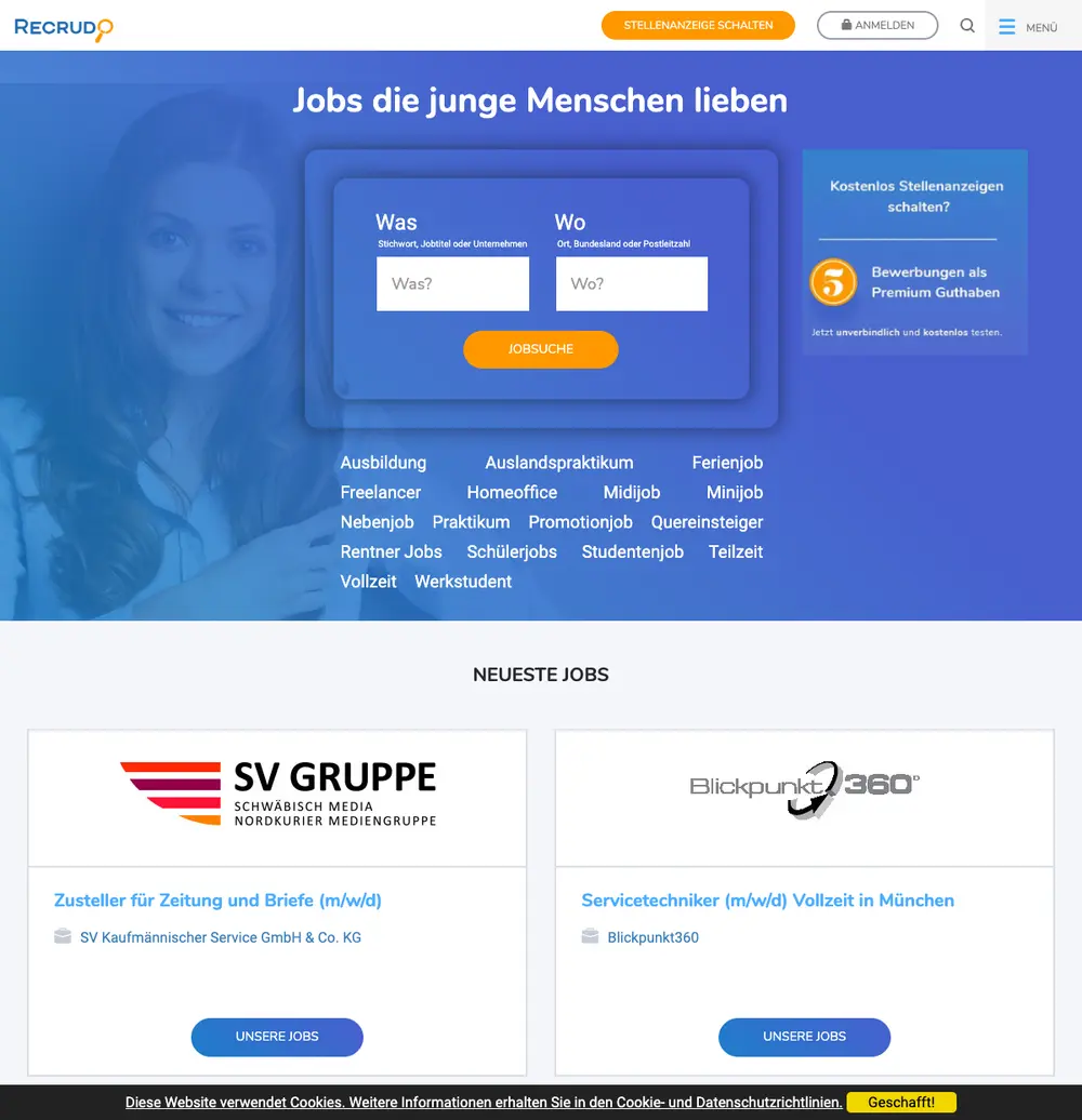 Recrudo job board platform screenshot showing job search interface