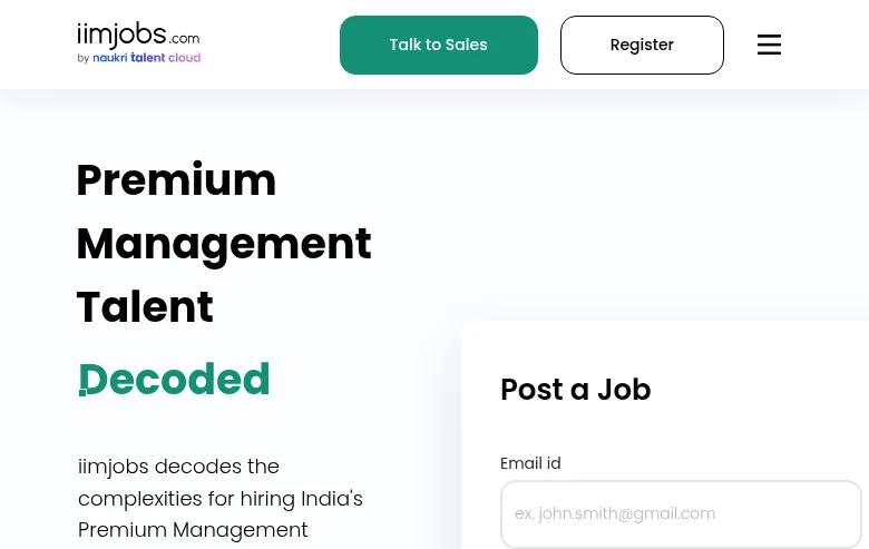 iimjobs job board platform screenshot showing job search interface