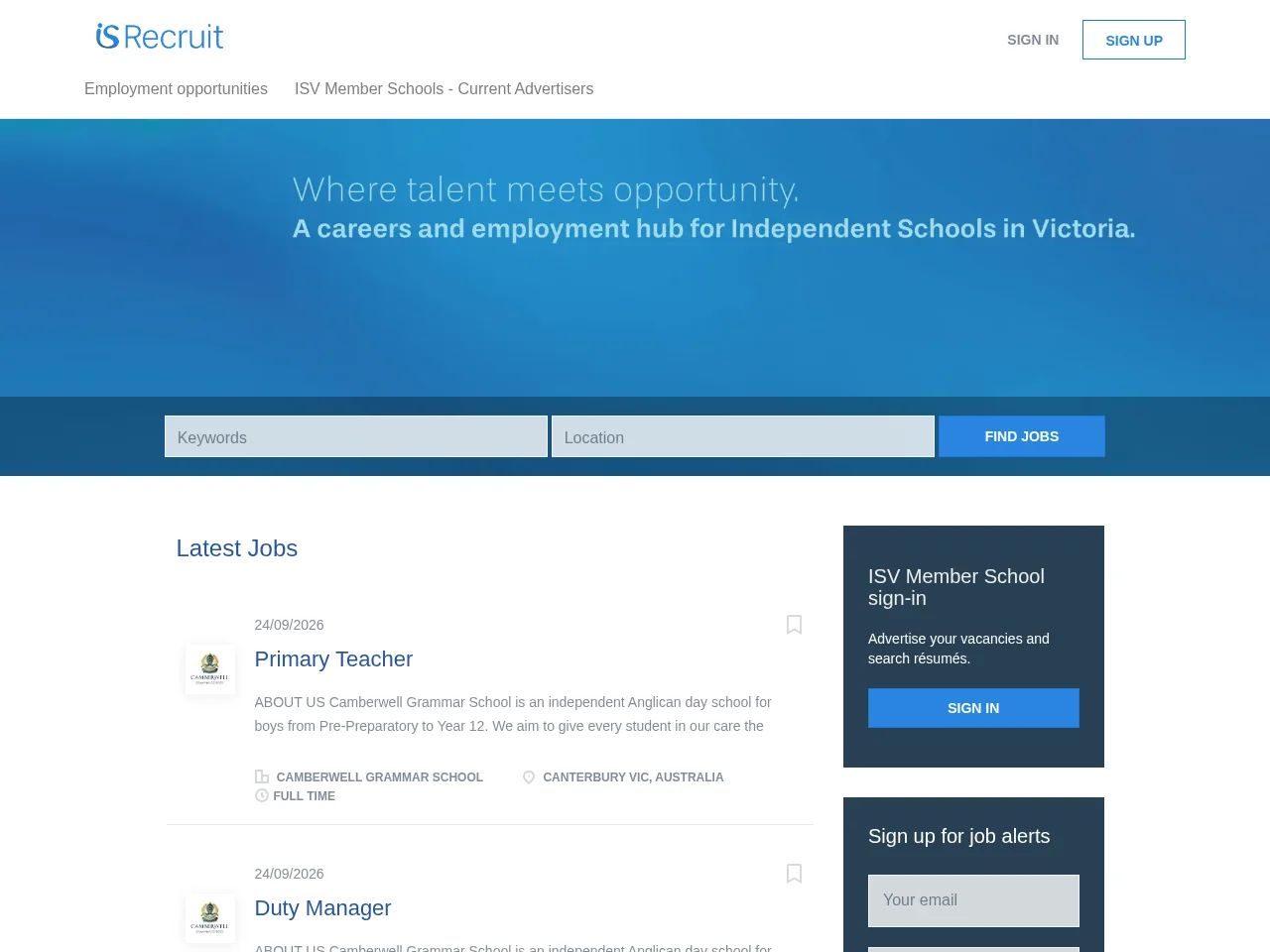 isRecruit job board platform screenshot showing job search interface