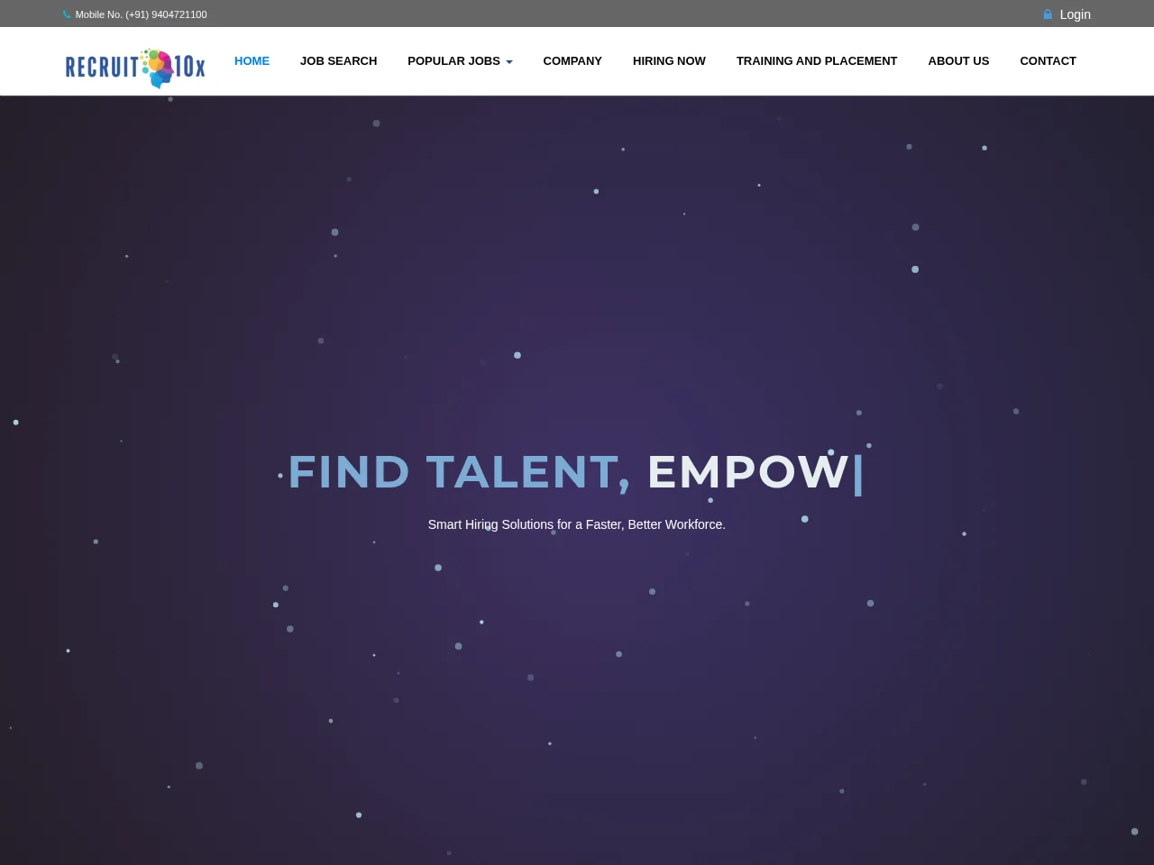 Recruit10x job board platform screenshot showing job search interface