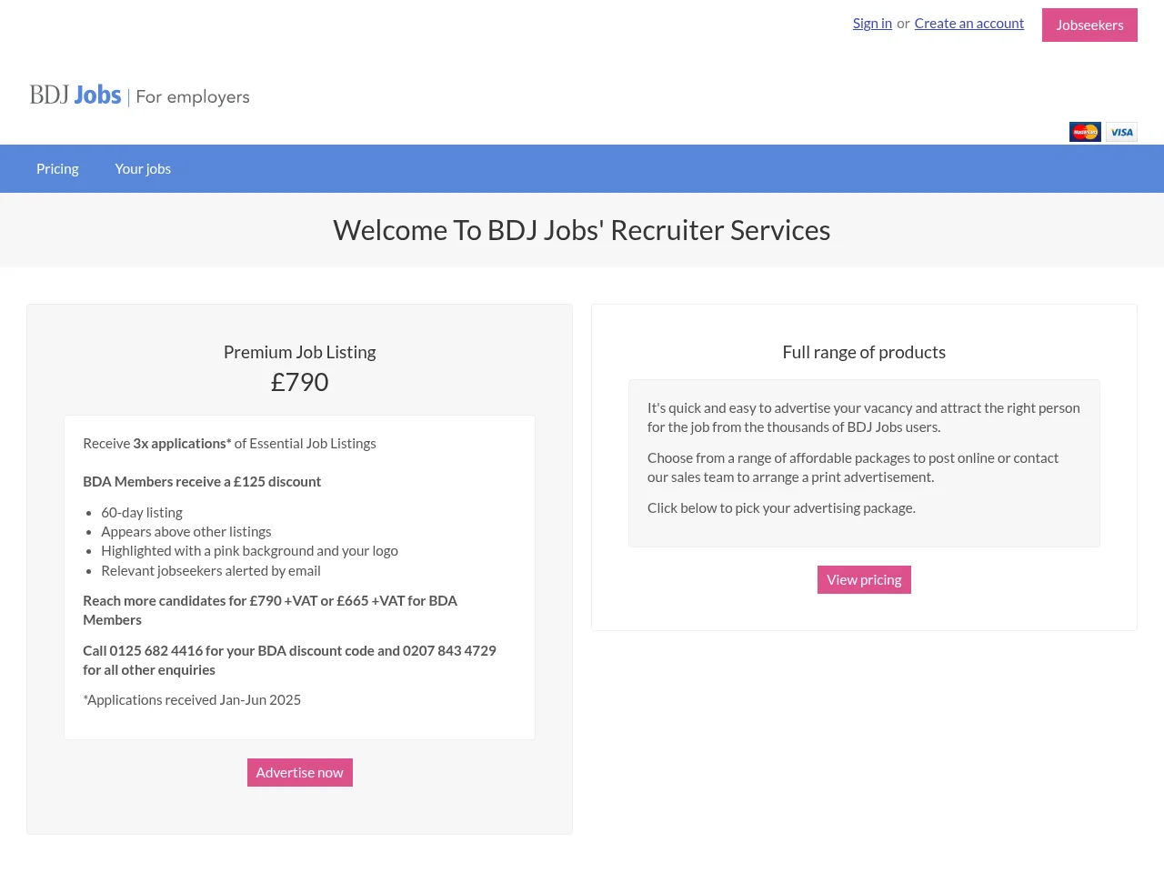 BDJ Jobs job board platform screenshot showing job search interface