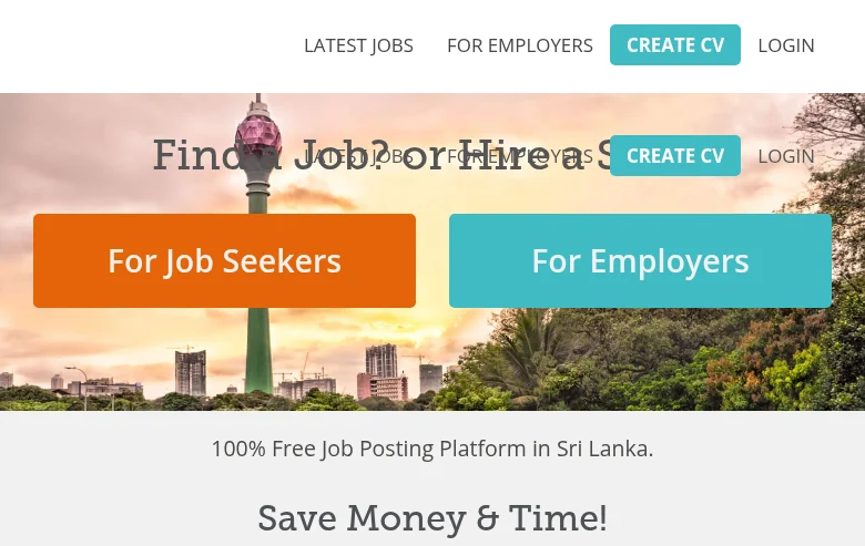 Recruiter.lk job board platform screenshot showing job search interface