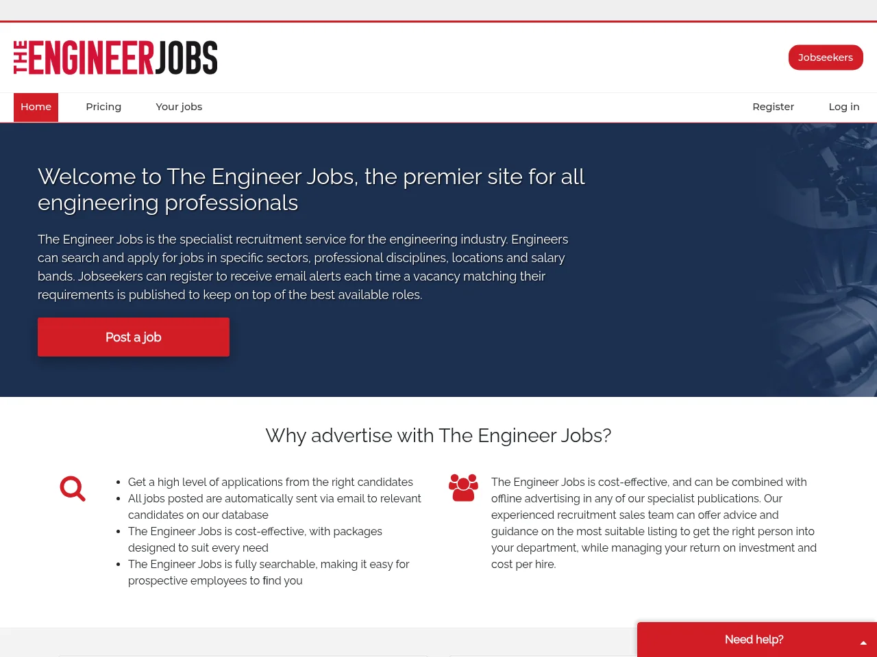 The Engineer Jobs screenshot The Engineer Jobs job board platform screenshot showing job search interface
