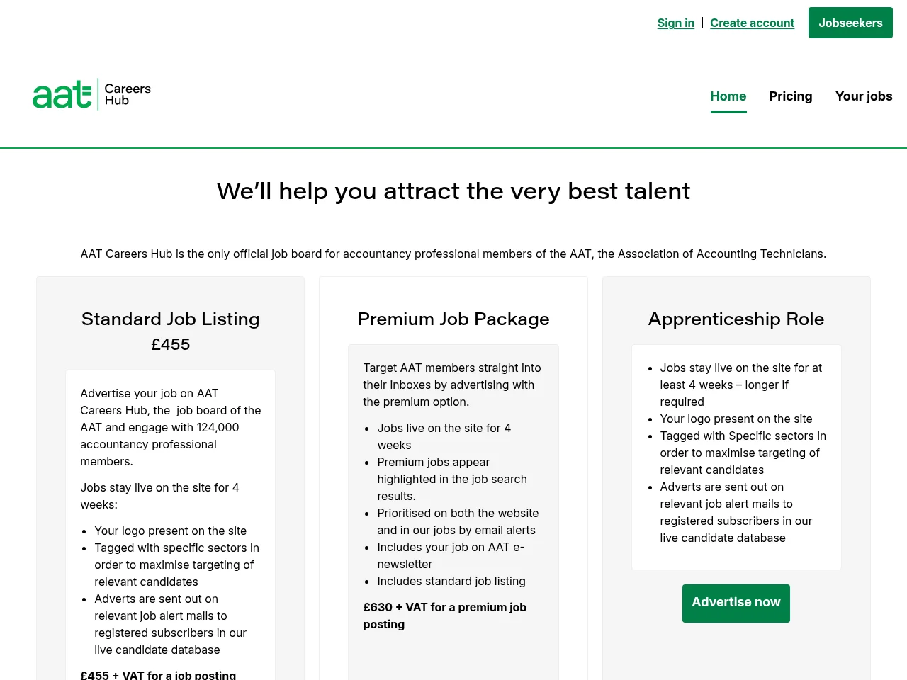 AAT Careers Hub job board platform screenshot showing job search interface