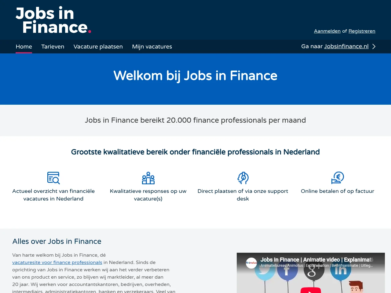 Jobs in Finance job board platform screenshot showing job search interface