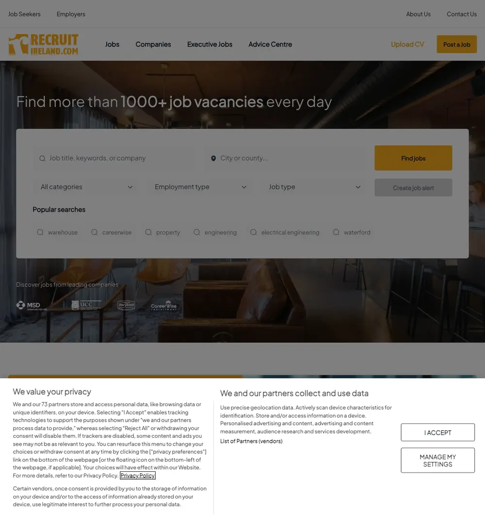 RecruitIreland job board platform screenshot showing job search interface