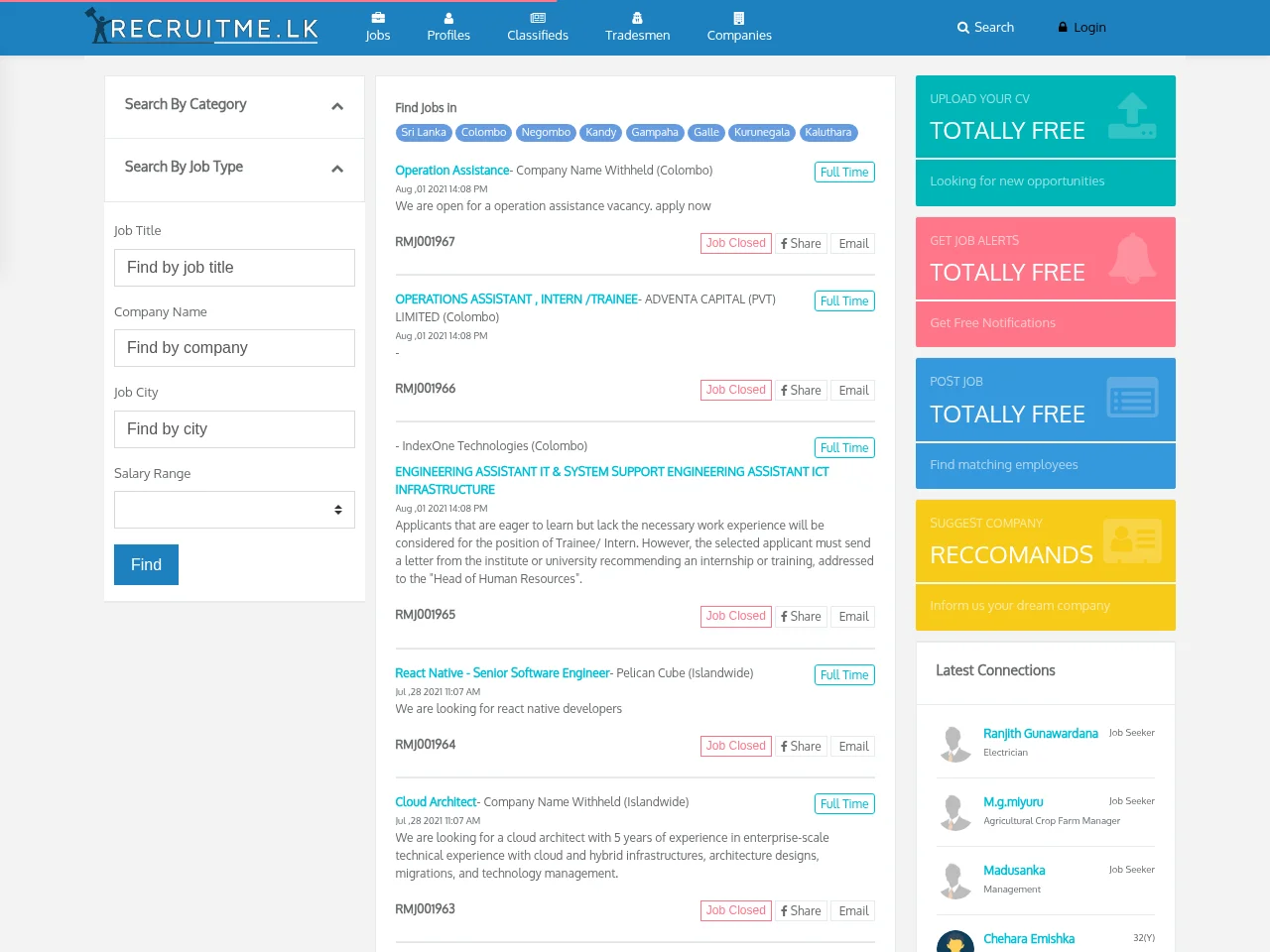 Recruitme.lk screenshot Recruitme.lk job board platform screenshot showing job search interface
