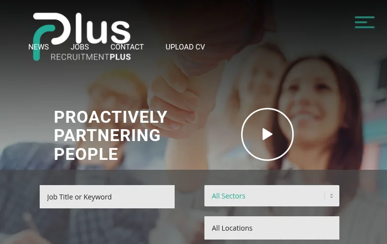 Recruitment Plus job board platform screenshot showing job search interface