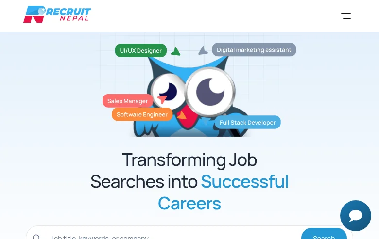 Recruit Nepal job board platform screenshot showing job search interface