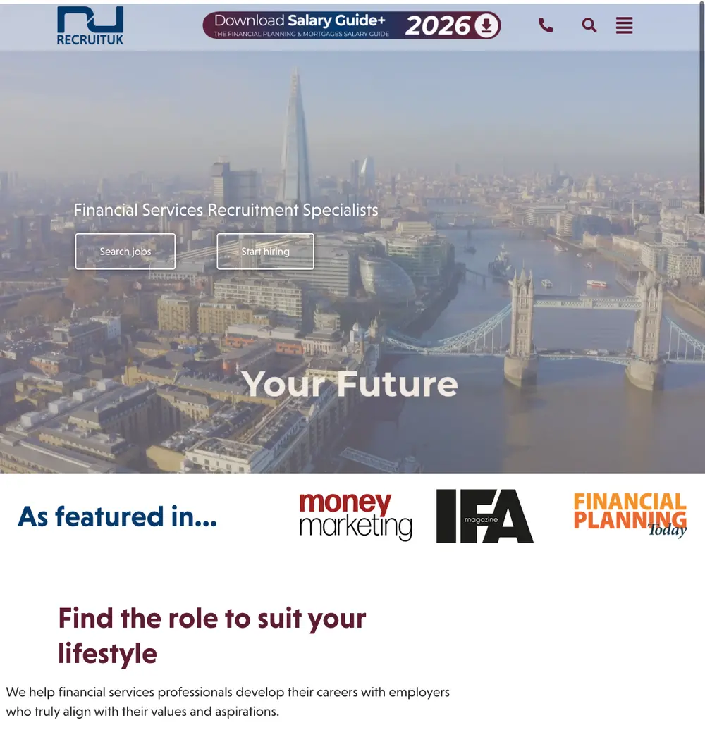 Recruit UK job board platform screenshot showing job search interface