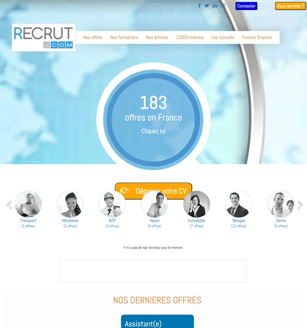 Recrut.com job board platform screenshot showing job search interface
