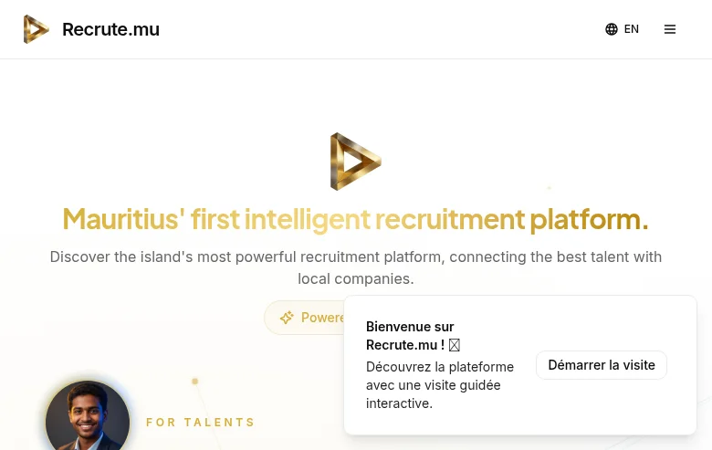 Recrute.mu job board platform screenshot showing job search interface