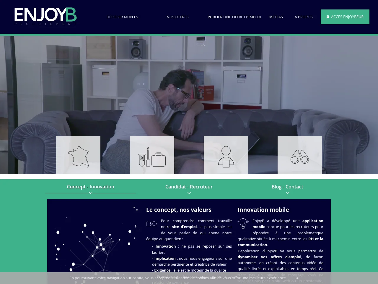 EnjoyB job board platform screenshot showing job search interface