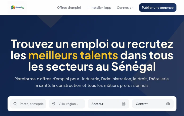 RecrutSen screenshot RecrutSen job board platform screenshot showing job search interface